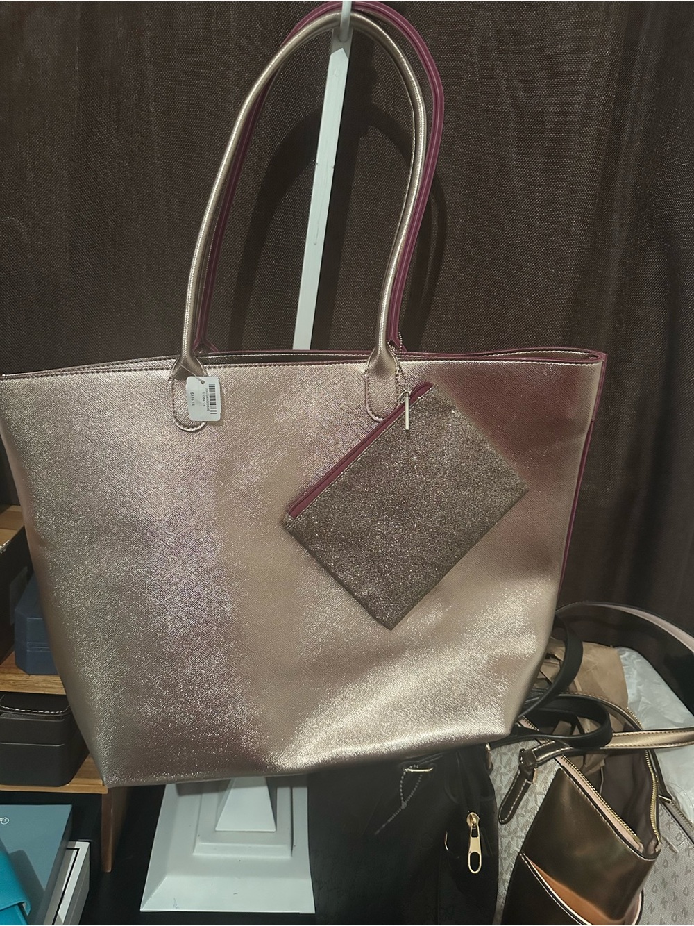 Bath & Body Works Metallic Rose Gold Tote with Matching Pouch
